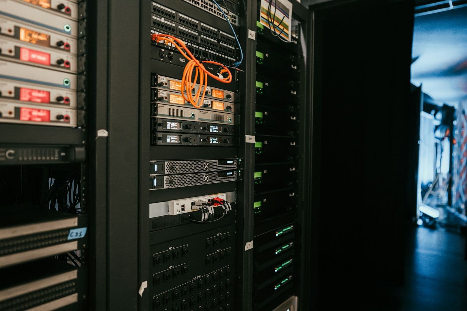 Patched network rack in a data center